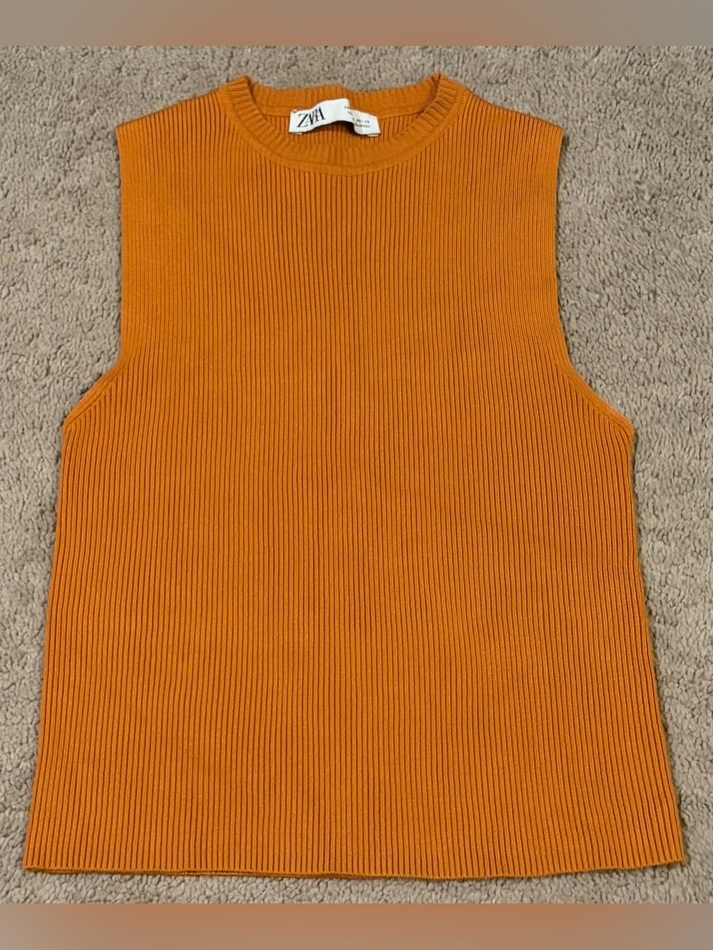 Zara Knit Orange Sleeveless Cropped Ribbed Casual Tank Top Women’s Size Medium
